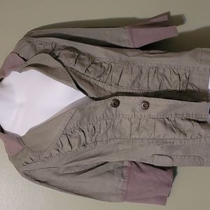 Women's XCVI 3/4 Sleeve Army Green Ruched Front Stretch Panel Jacket